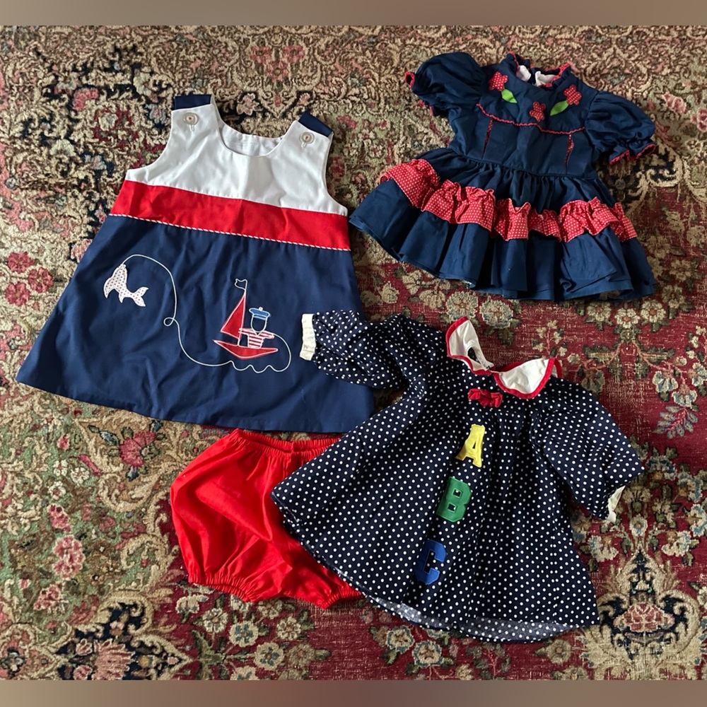 Vintage 1970’s Lot Toddler Girls Dresses Nautical ABC Retro Kids